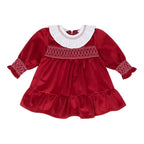 AW25 Deolinda Girls Red Velour Smocked Dress