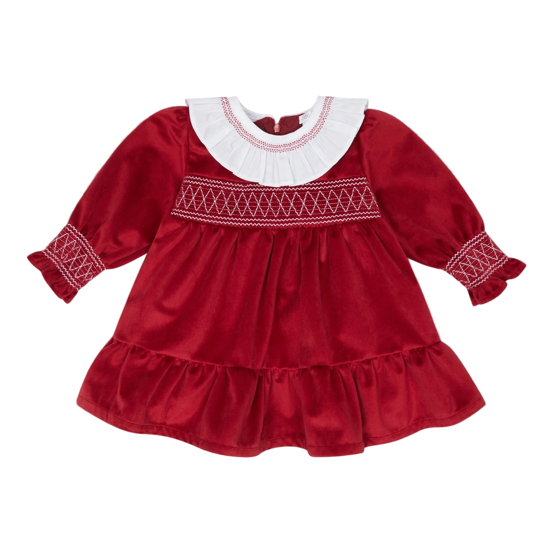 AW25 Deolinda Girls Red Velour Smocked Dress