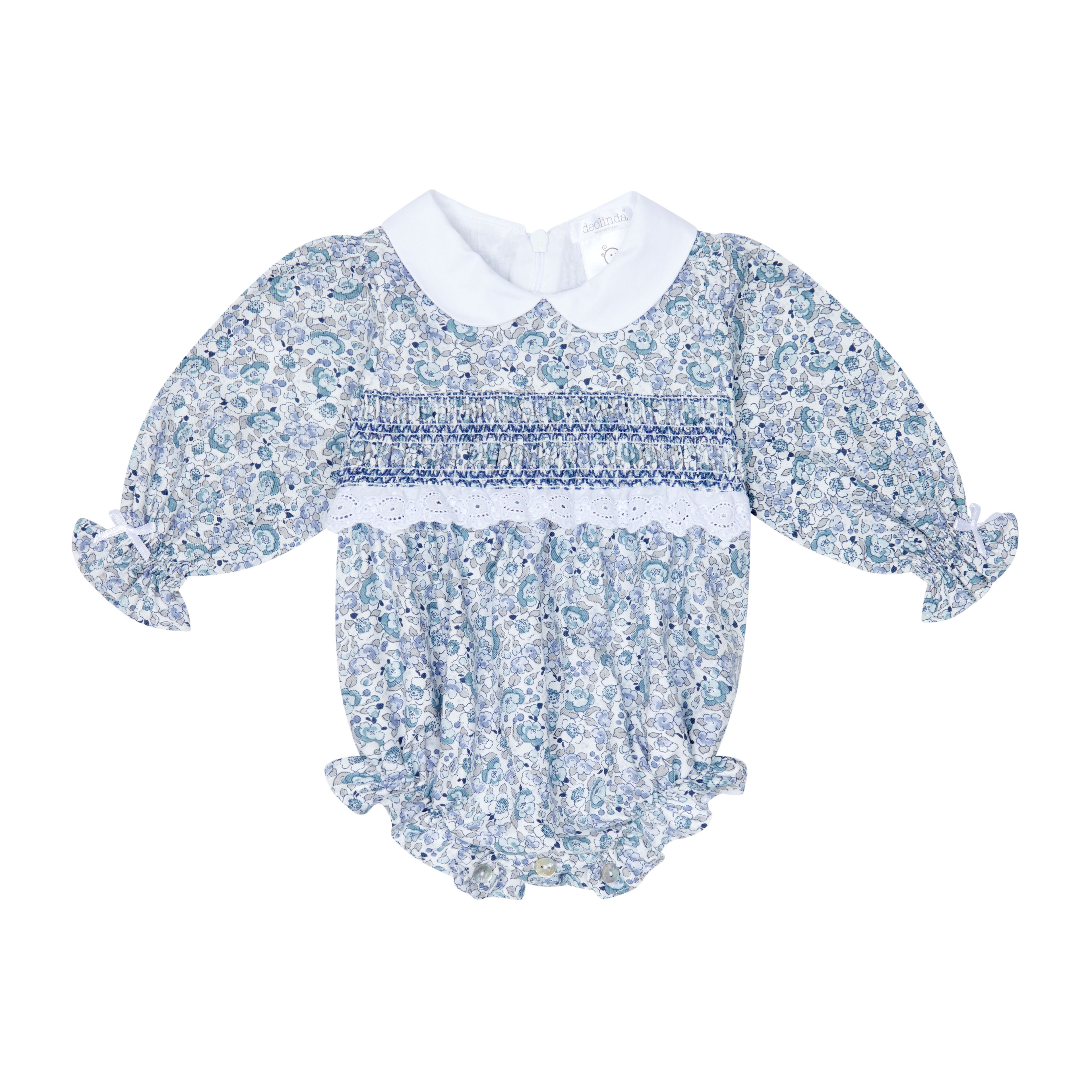 AW25 Deolinda Girls Blue Smocked Floral Romper
