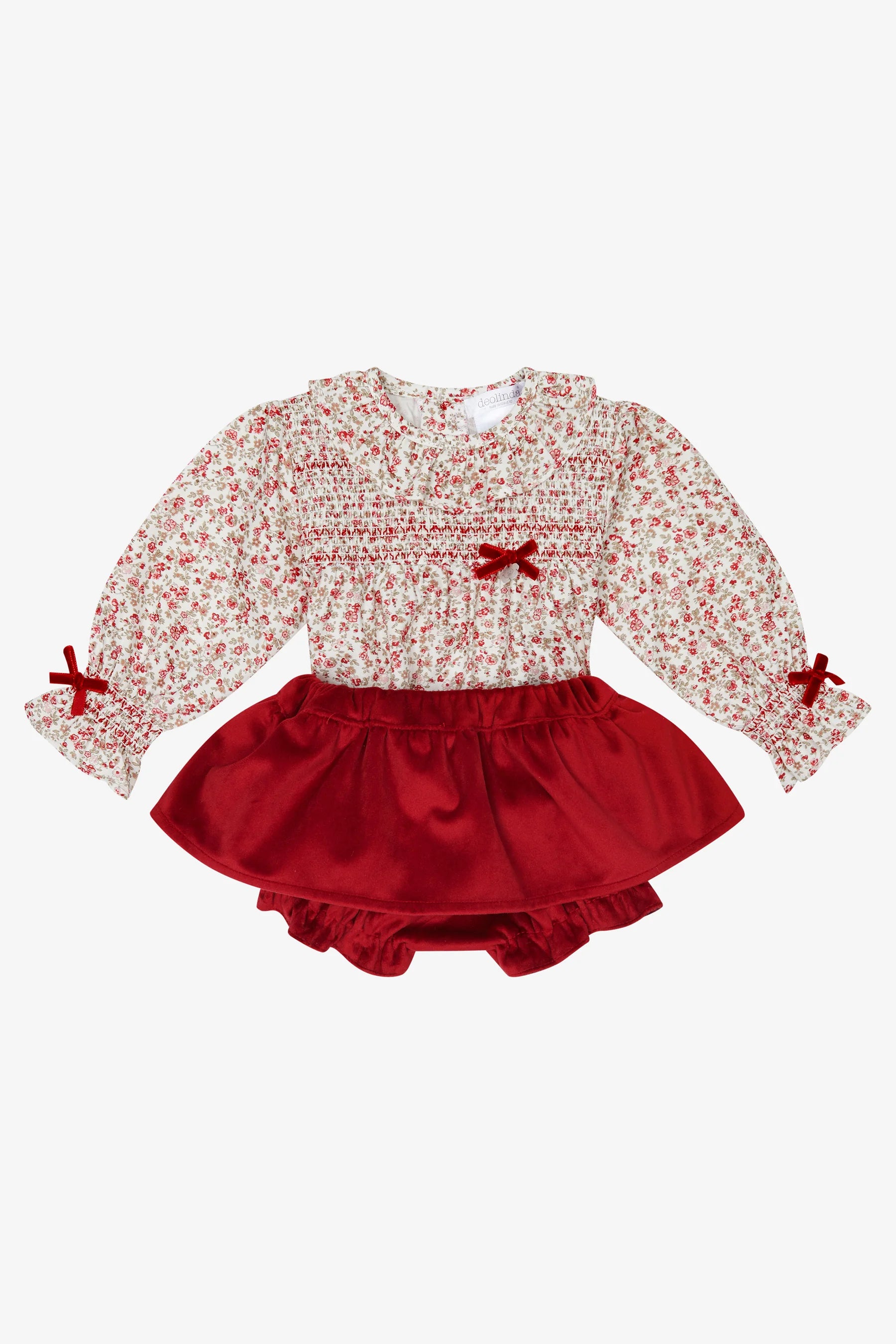 AW25 Deolinda Baby Girls Red Floral Smocked Blouse & Jam Pants