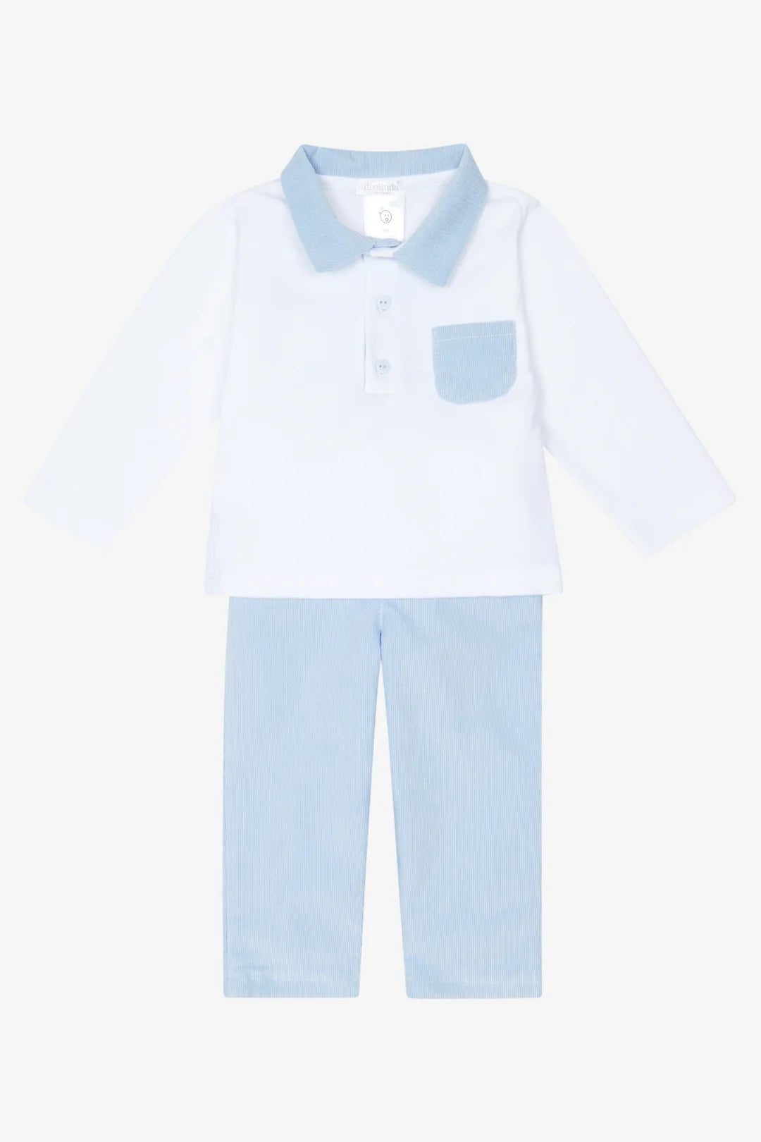 Deolinda Boys White and Blue Cord Set Polo Top and Trousers