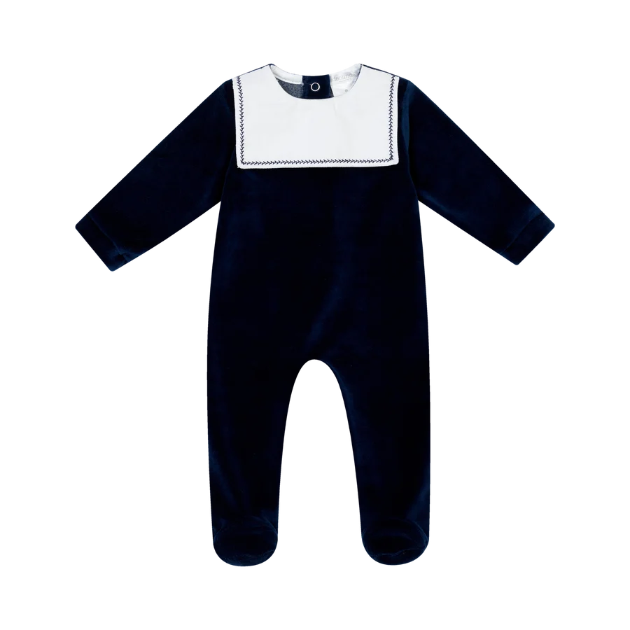 AW26 Deolinda Boys Navy Velour Sailor Sleepsuit