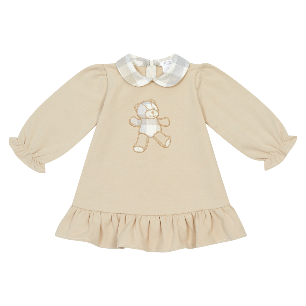 AW26 Deolinda Girls Beige Teddy Bear Ruffle-Hem Beige Dress