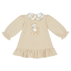 AW26 Deolinda Girls Beige Teddy Bear Ruffle-Hem Beige Dress