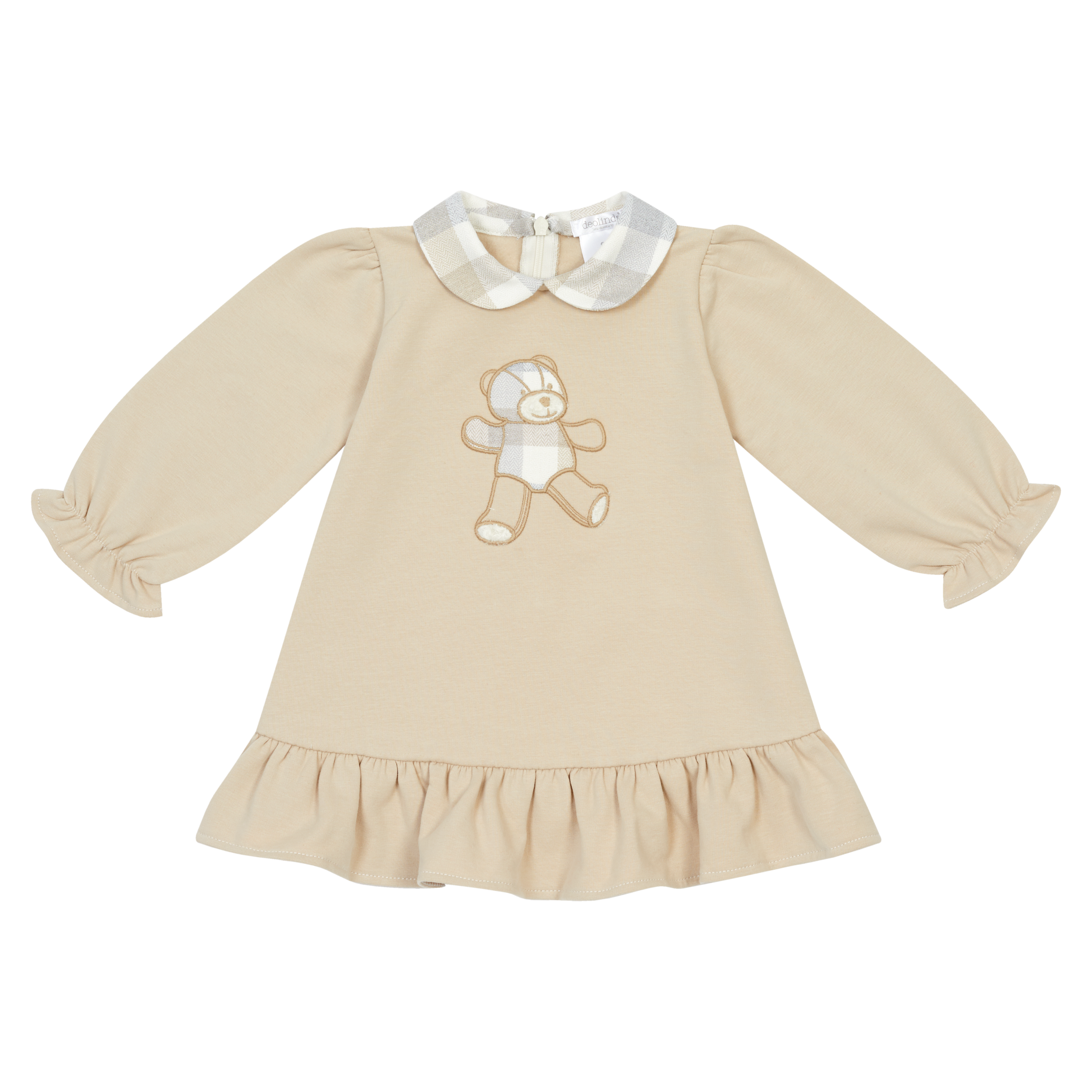 AW26 Deolinda Girls Beige Teddy Bear Ruffle-Hem Beige Dress