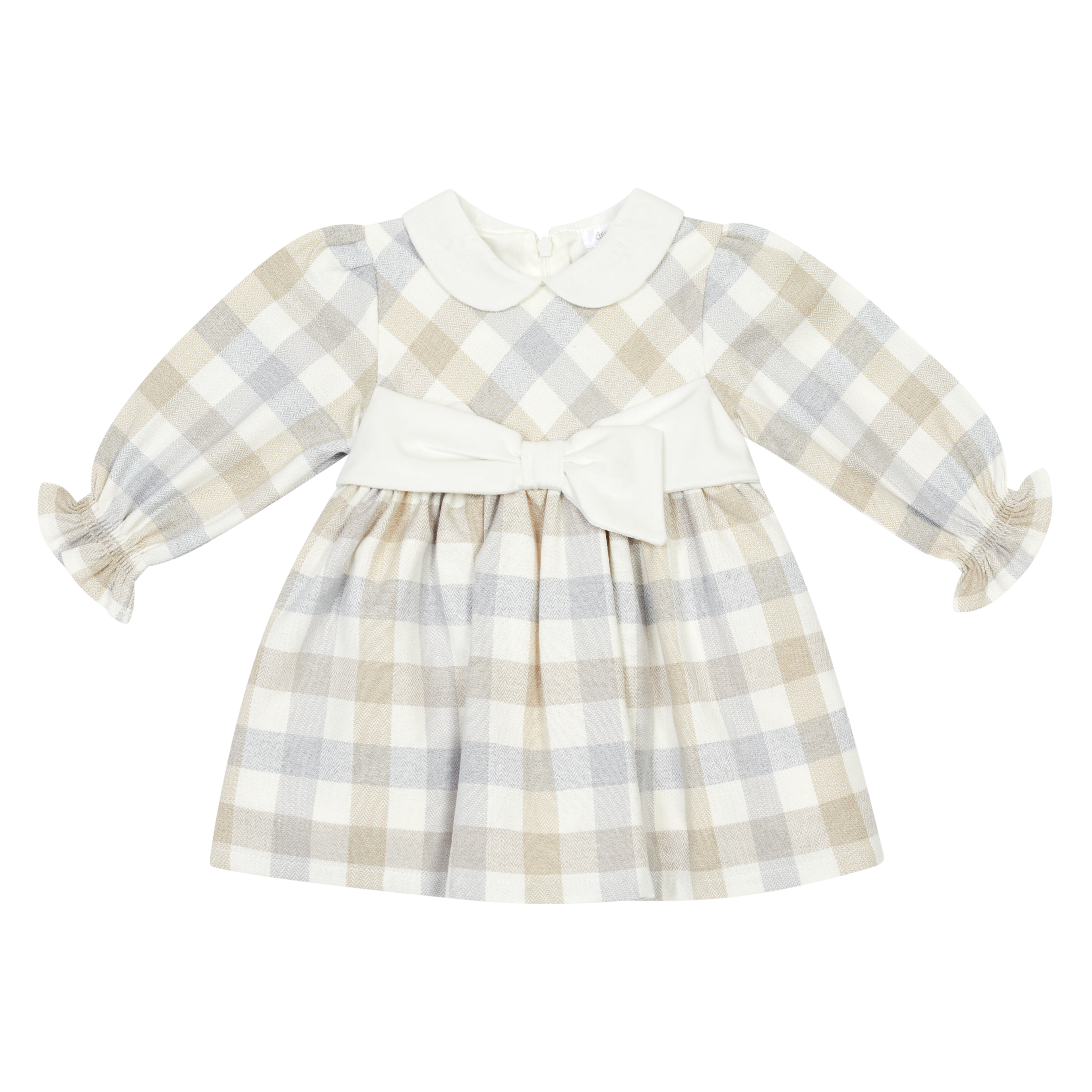 AW26 Deolinda Girls Beige & Off-White Check Dress with Bow