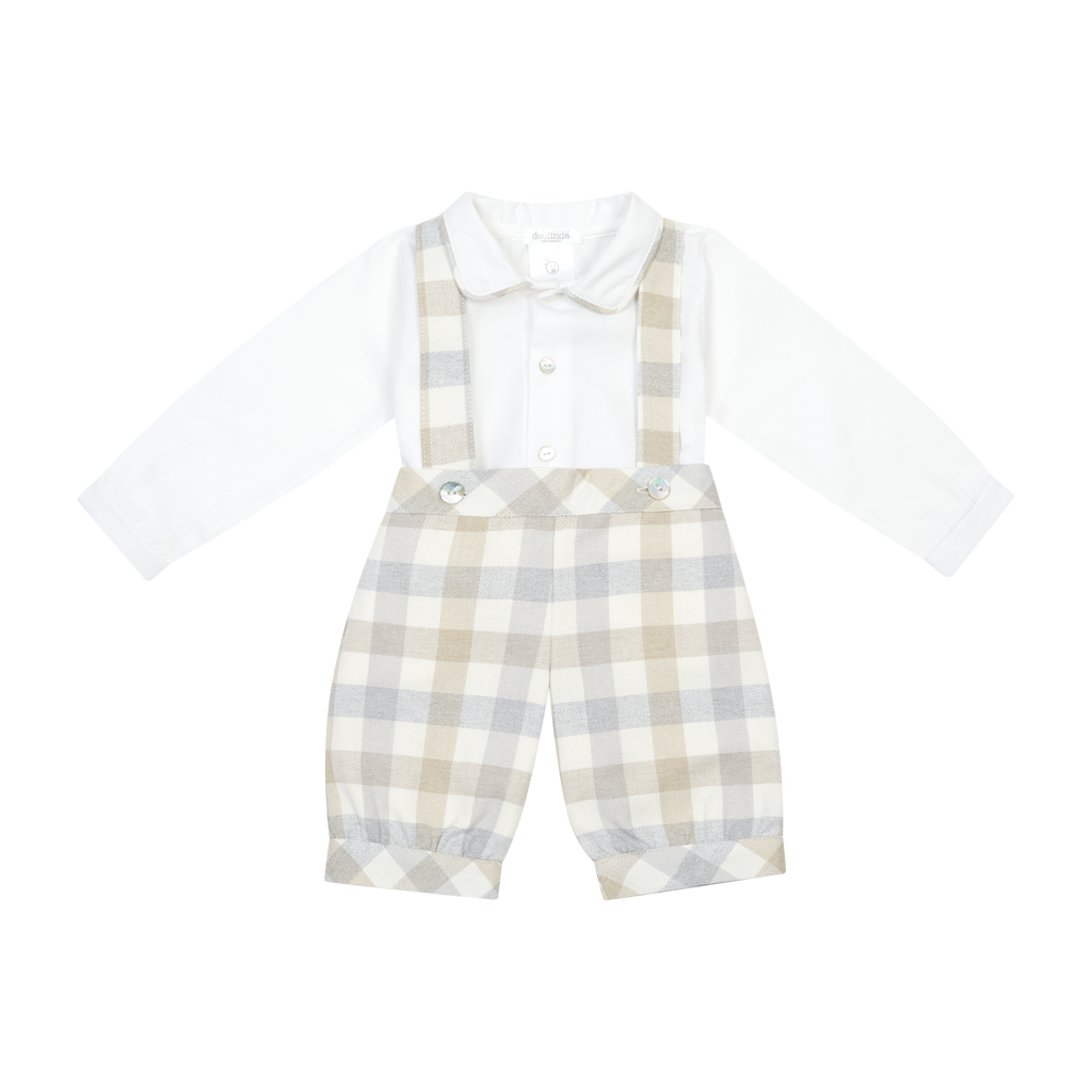 AW26 Deolinda Boys Beige & Off-White Check Two-Piece Set