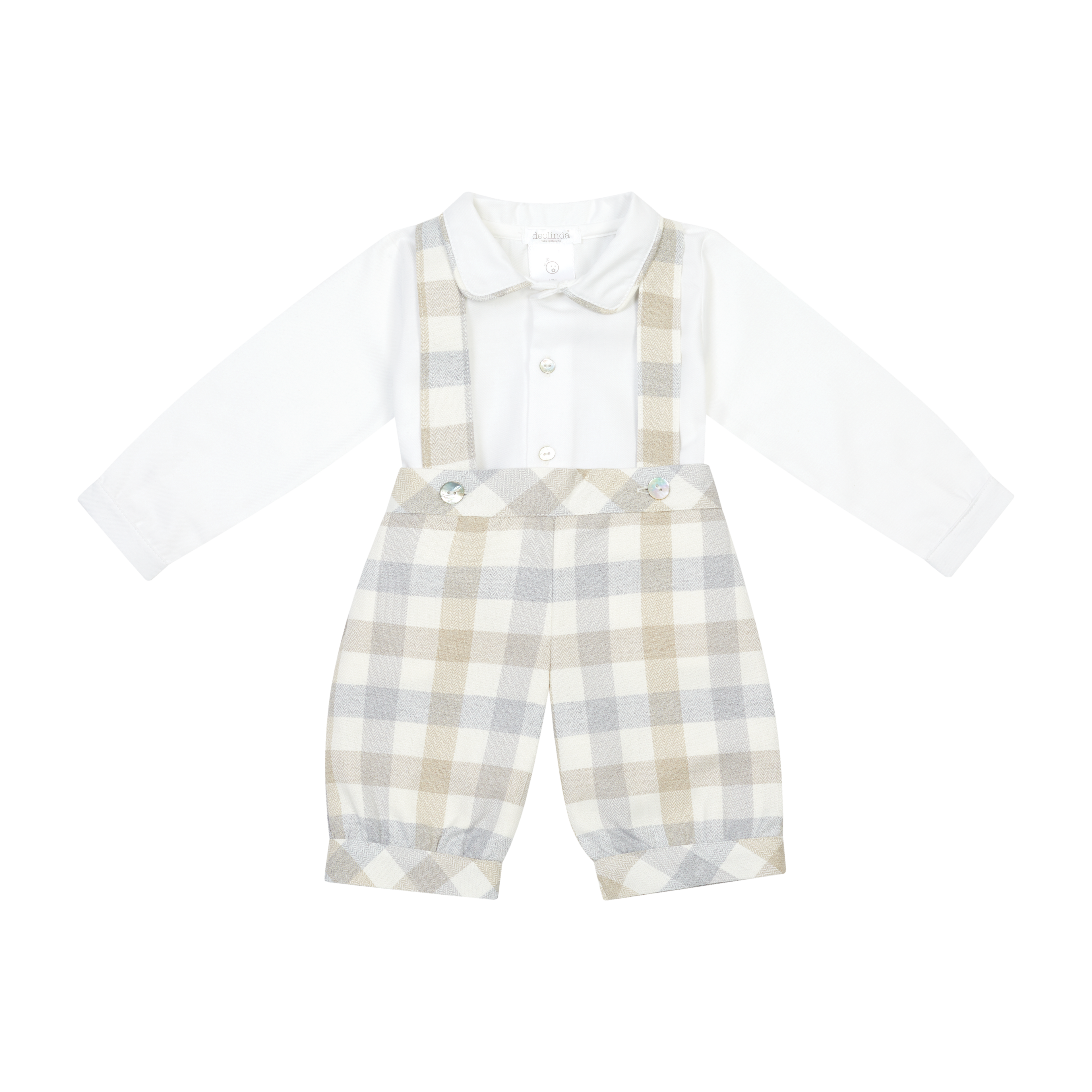 AW26 Deolinda Boys Beige & Off-White Check Two-Piece Set