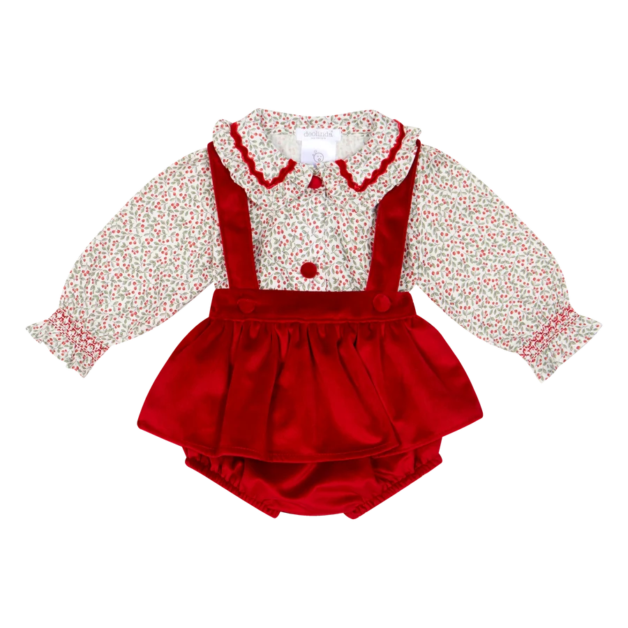 AW26 Deolinda Girls Floral Blouse & Red Velvet 2 Piece Set