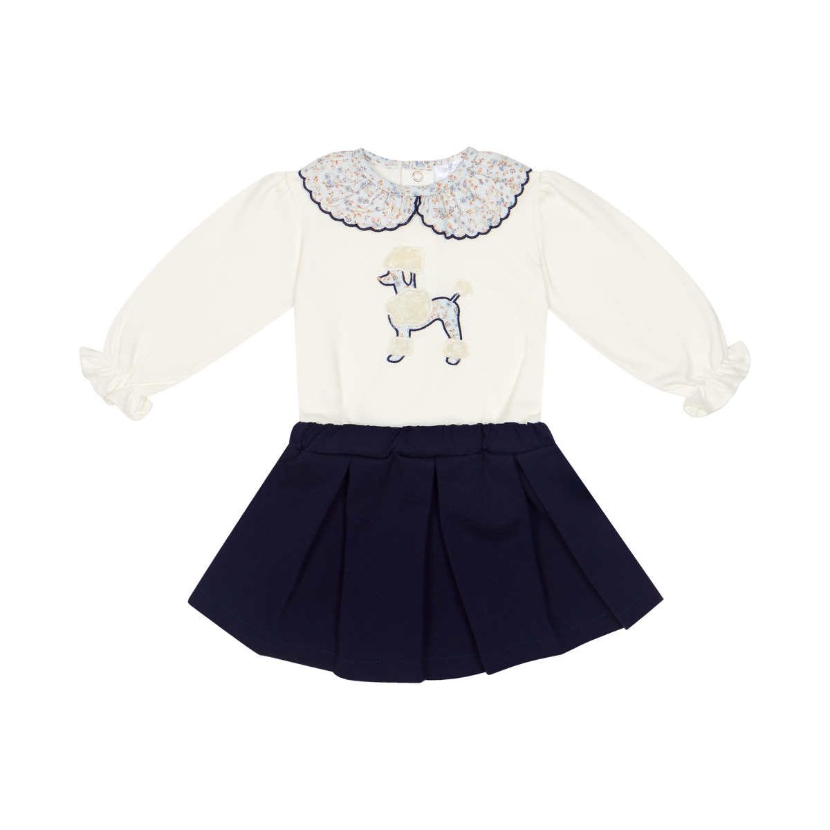 AW26 Deolinda Girls Navy Velvet Two Piece Floral Collar Set