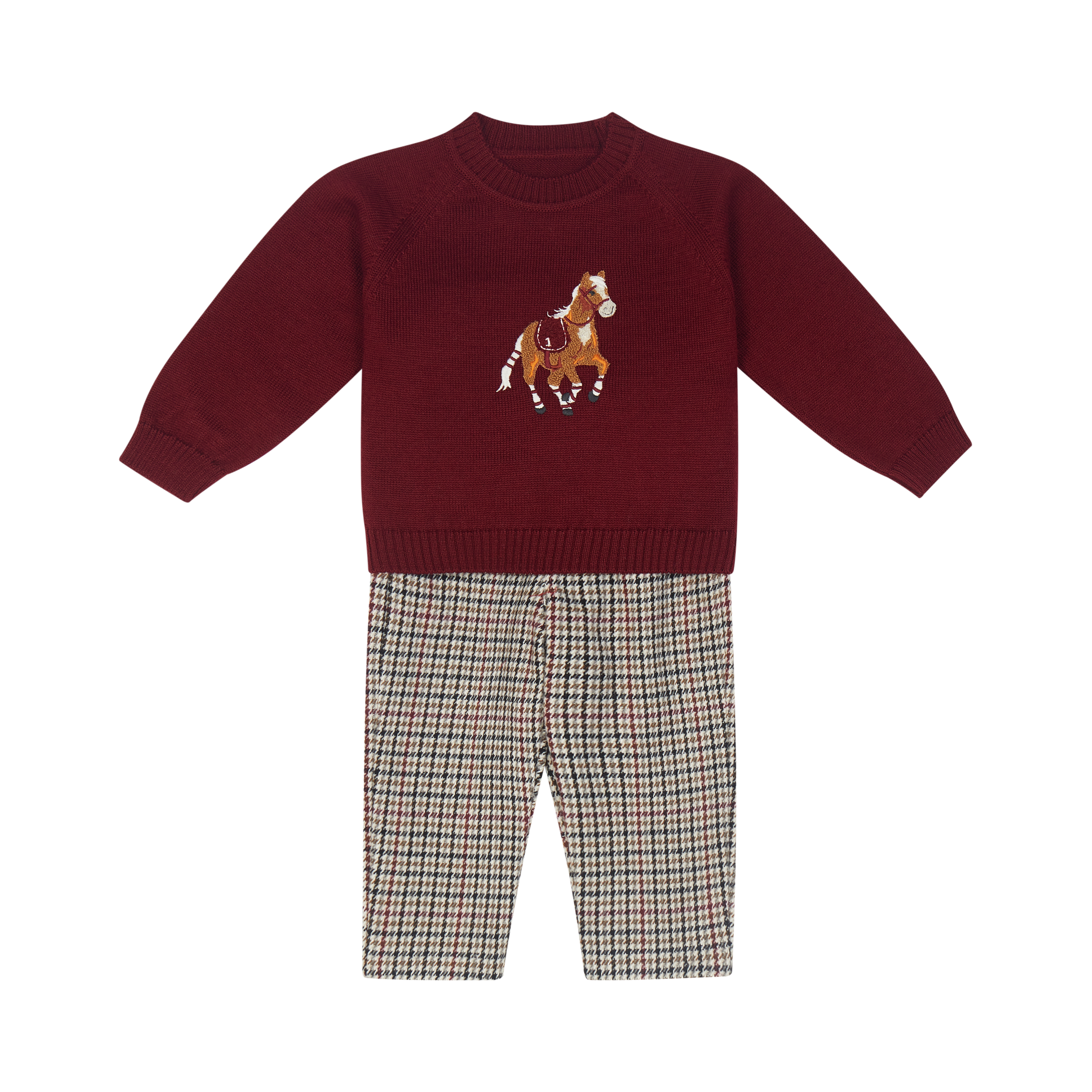 Pre Order AW26 Boys Deolinda Balmoral Horse Knit Dalmatian Top & Trouser Set