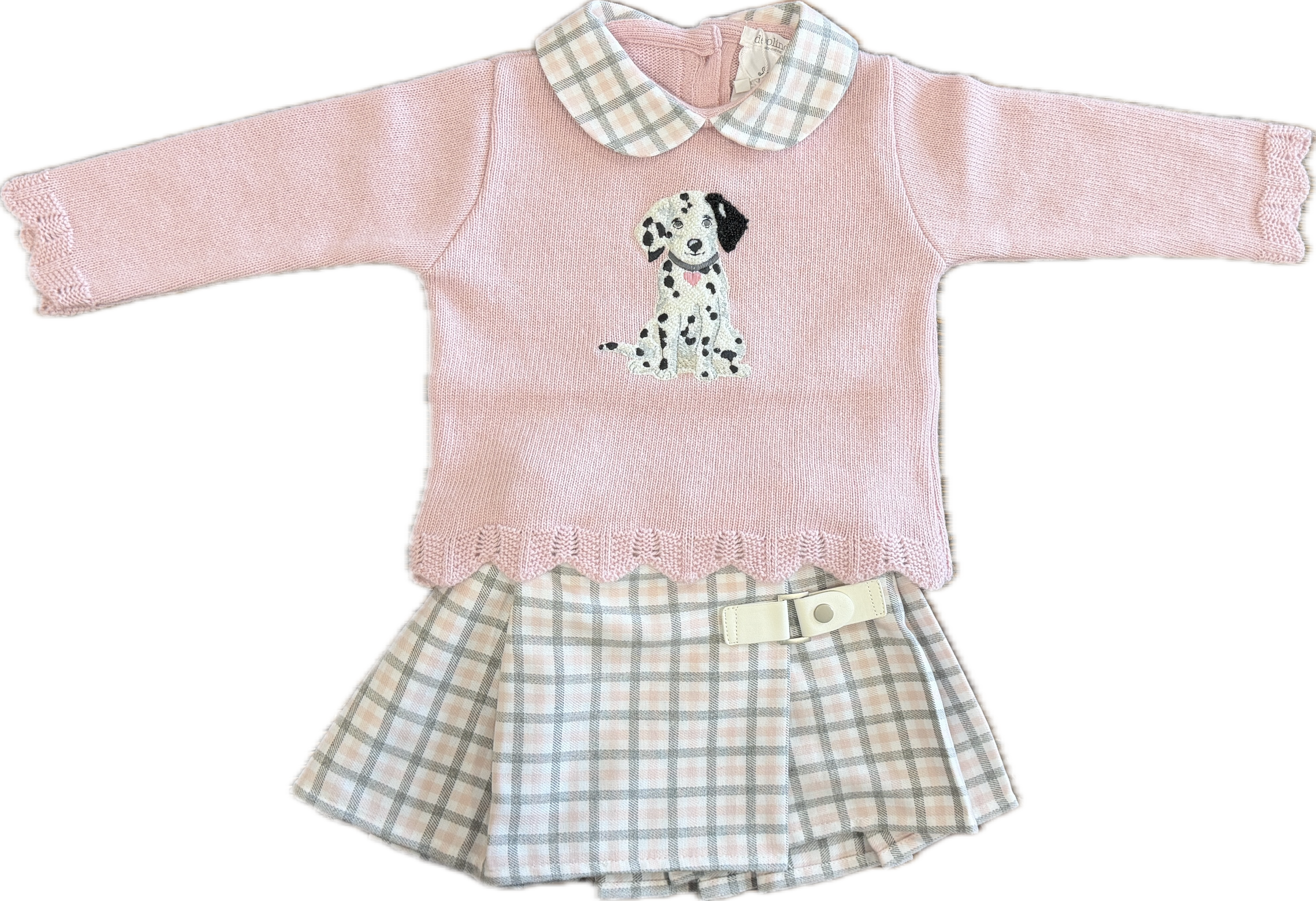 AW26 Deolinda Pink Knit Dalmatian Top & Check Skirt Set