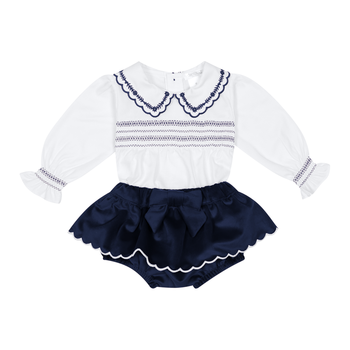 AW26 Deolinda Girls Navy Velvet Two Piece Bloomers Set
