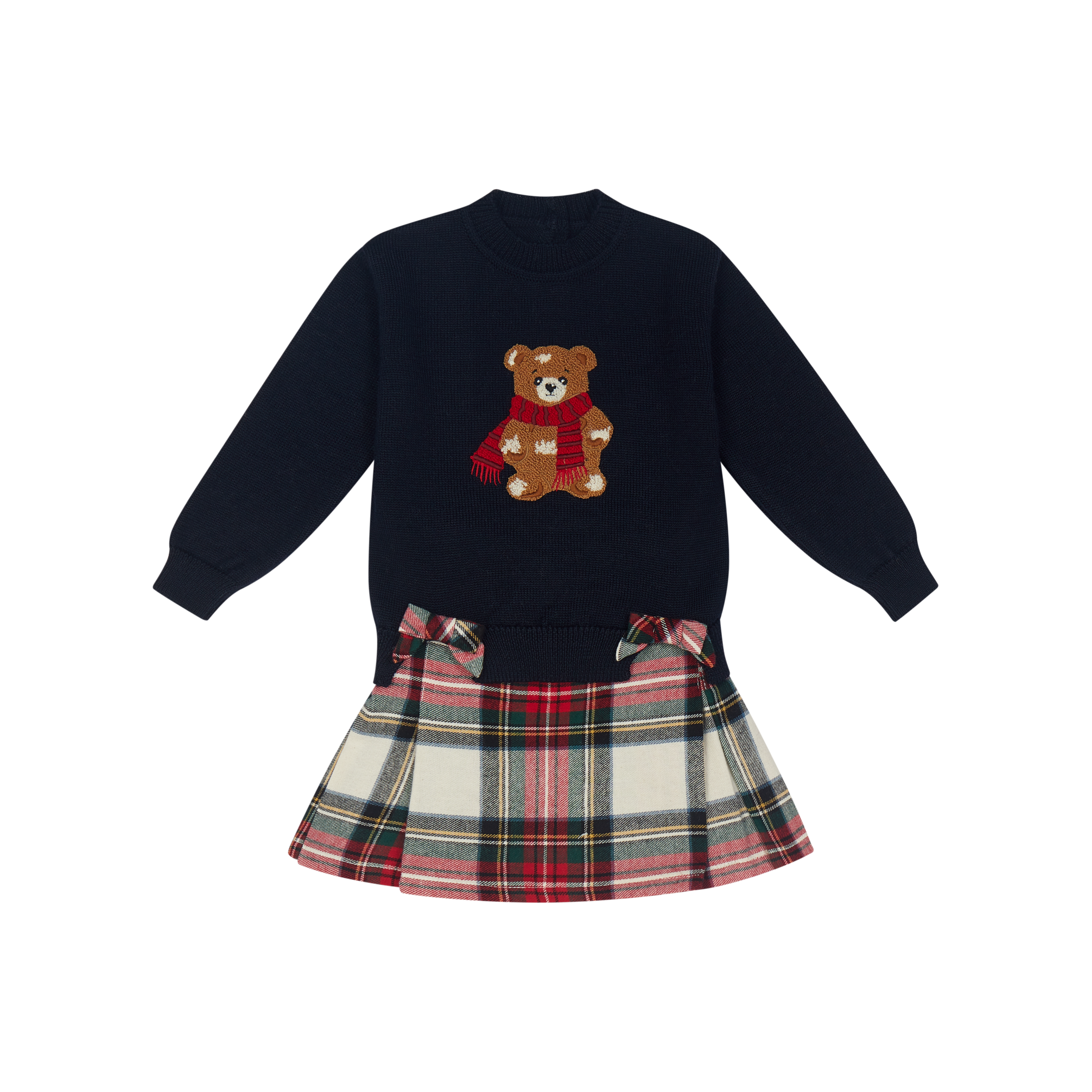 Pre Order AW26 Deolinda Knit Top Teddy Bear Tartan Skirt Set
