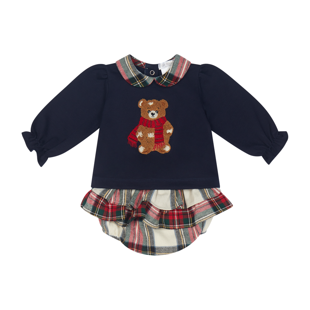 AW26 Deolinda Navy Bear Top & Tartan Bloomer Two-Piece Set