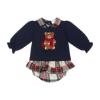 AW26 Deolinda Navy Bear Top & Tartan Bloomer Two-Piece Set