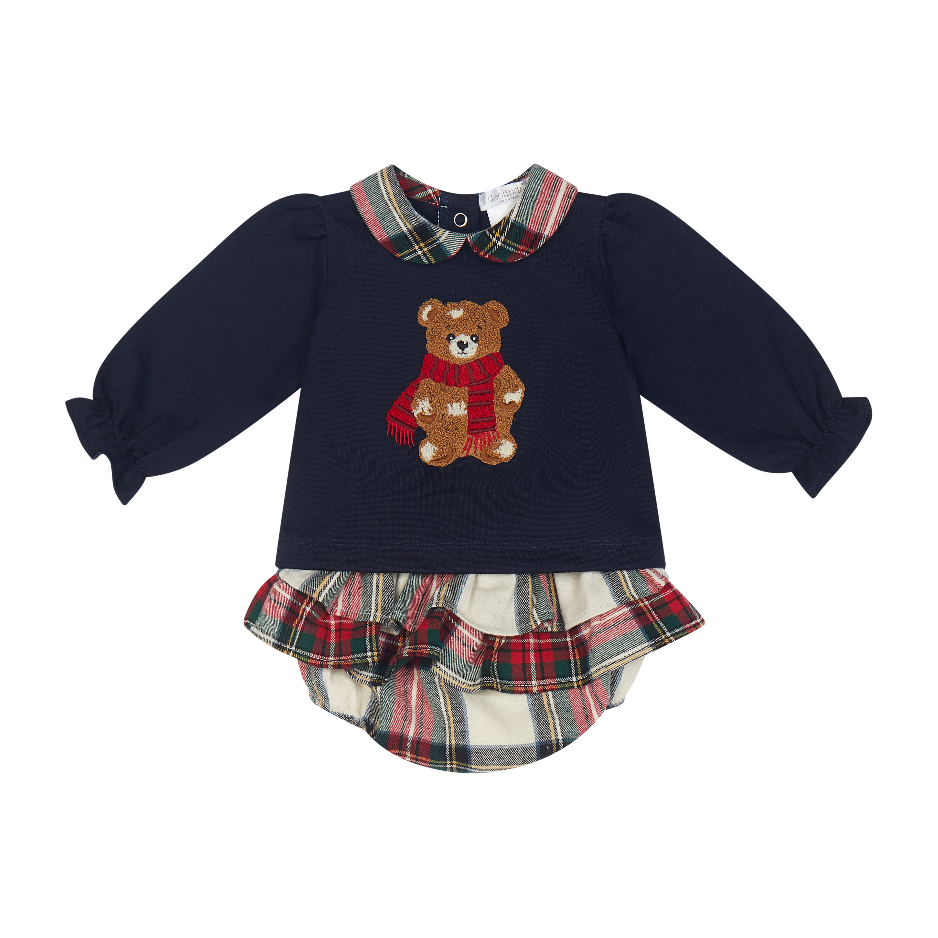 AW26 Deolinda Navy Bear Top & Tartan Bloomer Two-Piece Set