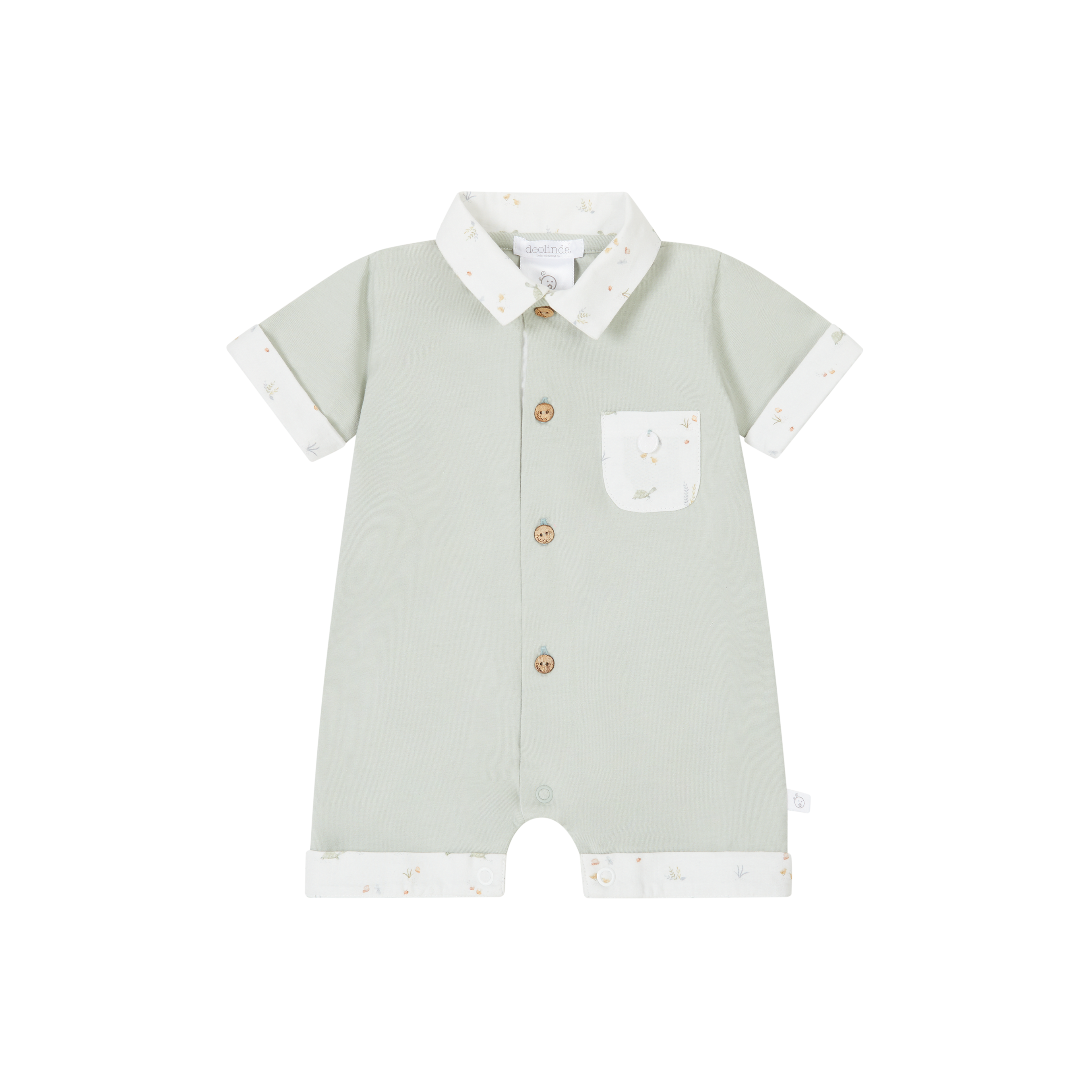 Deolinda Baby Boys Sage Green Romper with Polo Collar DBV241502