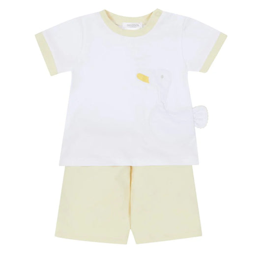 Deolinda Boys White & Lemon Duck Short Set