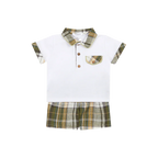 Deolinda Boys Olive Check Polo & Shorts Set
