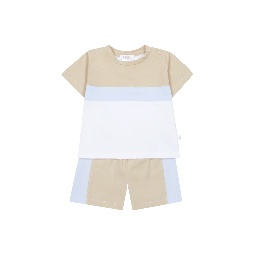 SS26 Deolinda Boys Beige & Baby Blue Contrast Short Set
