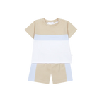 SS26 Deolinda Boys Beige & Baby Blue Contrast Short Set