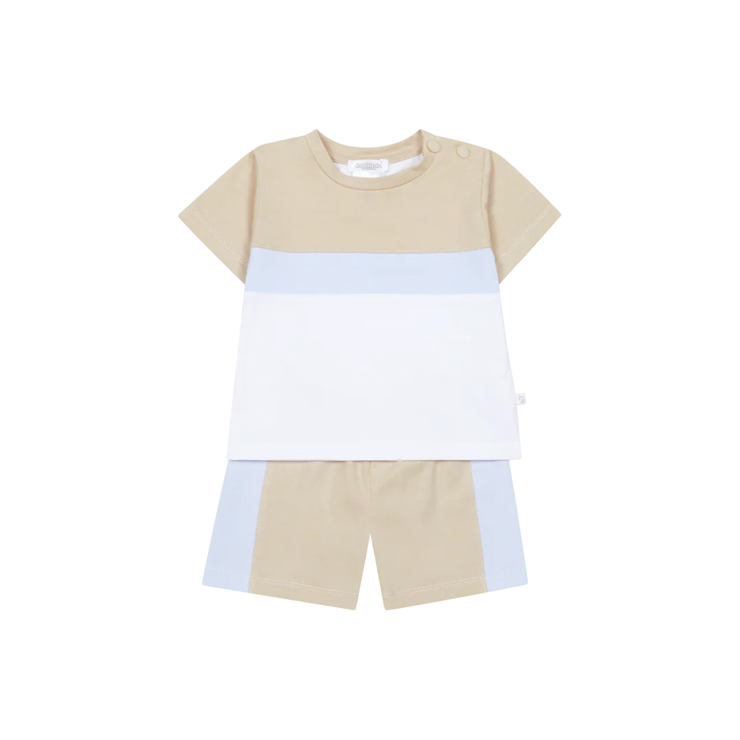 SS26 Deolinda Boys Beige & Baby Blue Contrast Short Set
