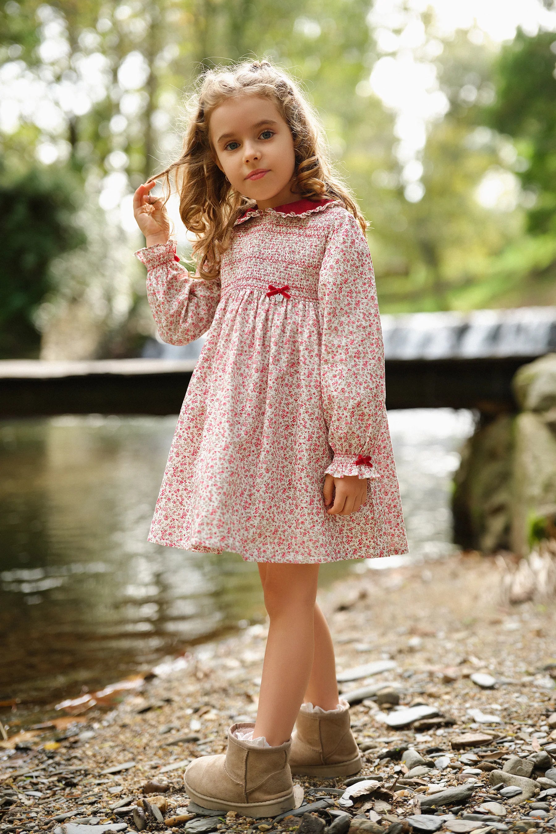 AW25 Deolinda Red Floral Smocked Dress