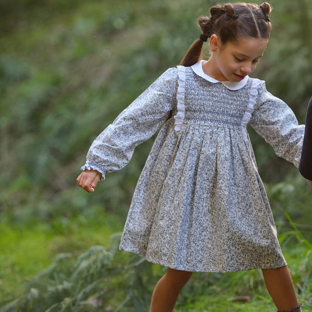 AW25 Deolinda Girls Blue Floral Smocked Dress