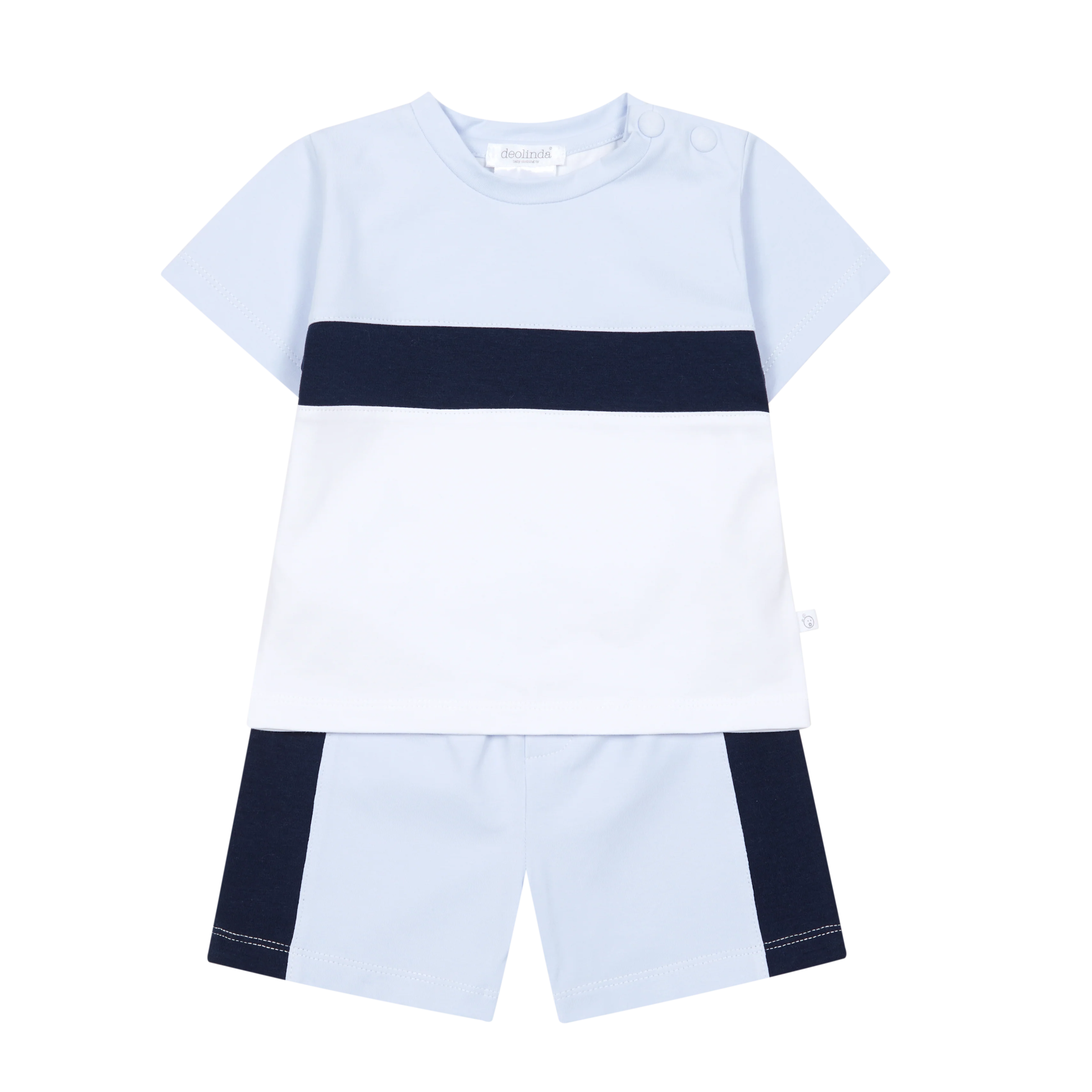 SS26 Deolinda Boys Navy & Baby Blue Contrast Short Set