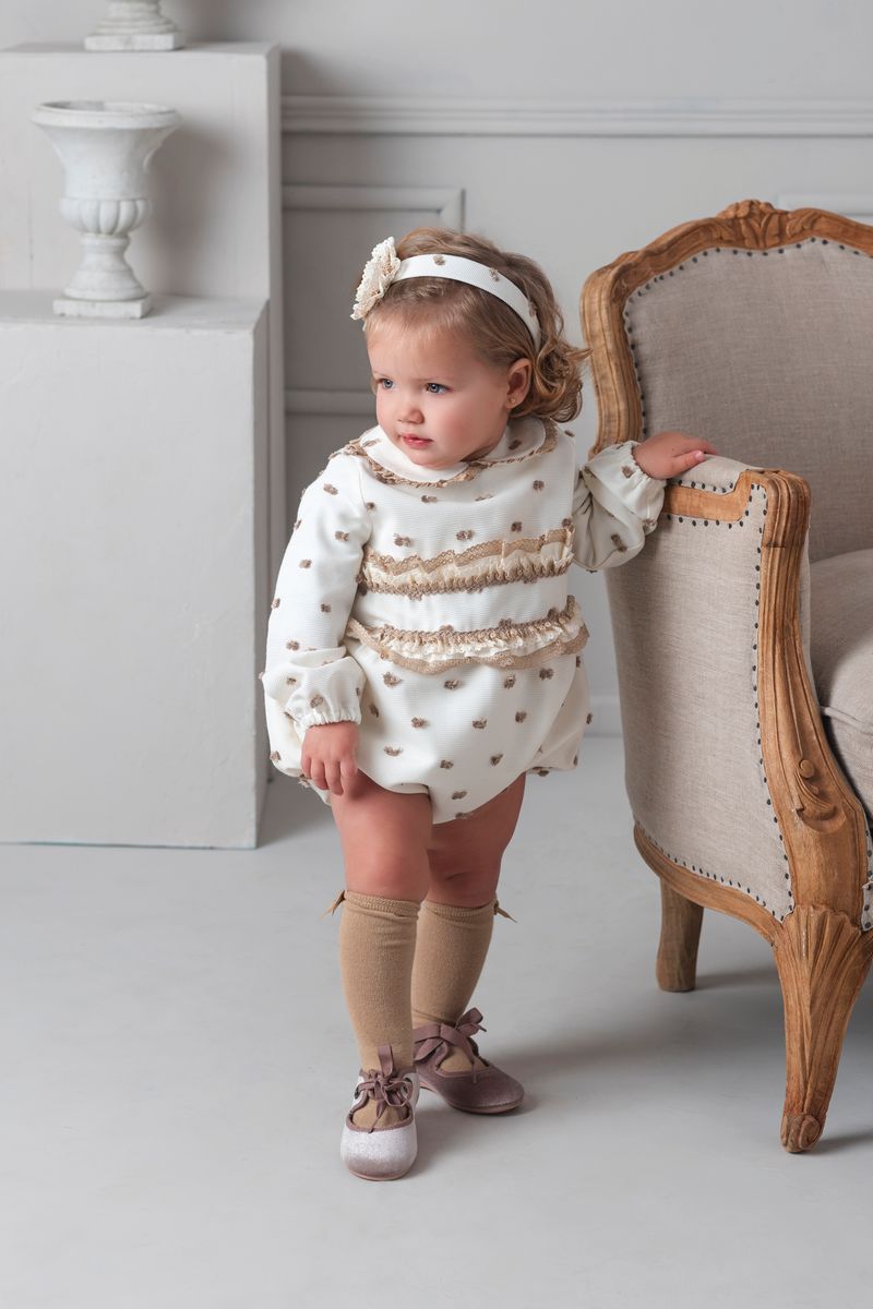 AW25 Rochy Baby Girls Ivory & Beige Romper 26765