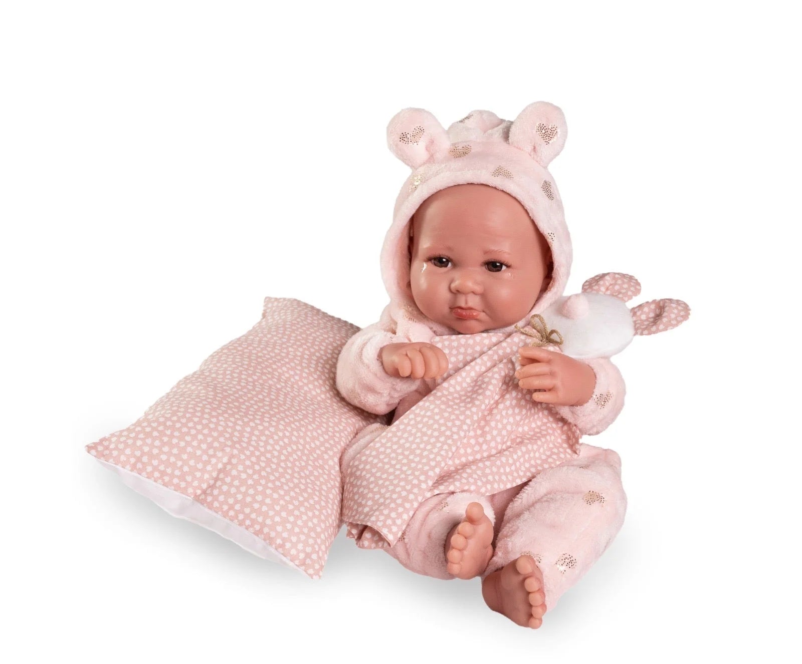 Weighted Newborn Baby Doll in Pink Teddy Bear Outfit 42cm