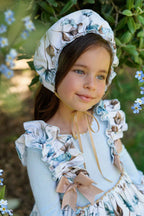 AW25 Ela Confeccion Girls Blue Floral Dress & Matching Bonnet