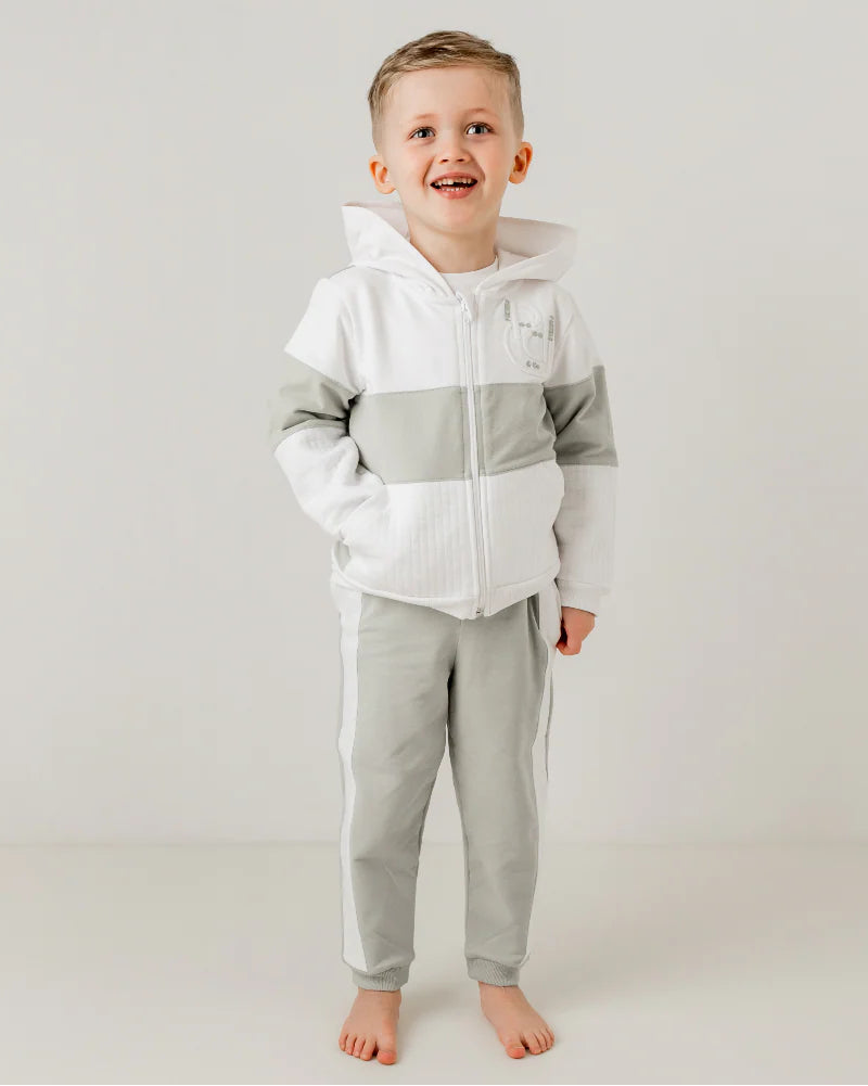Pastels & Co Boys White and Sage Green Hooded Tracksuit Set - Henry
