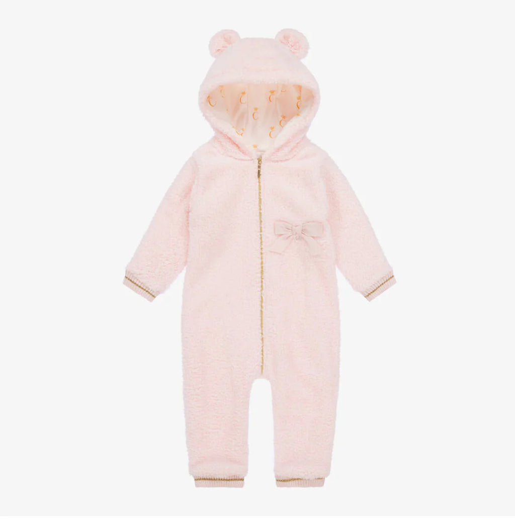 Caramelo Kids Baby Girls Pink Teddy Fleece Pramsuit