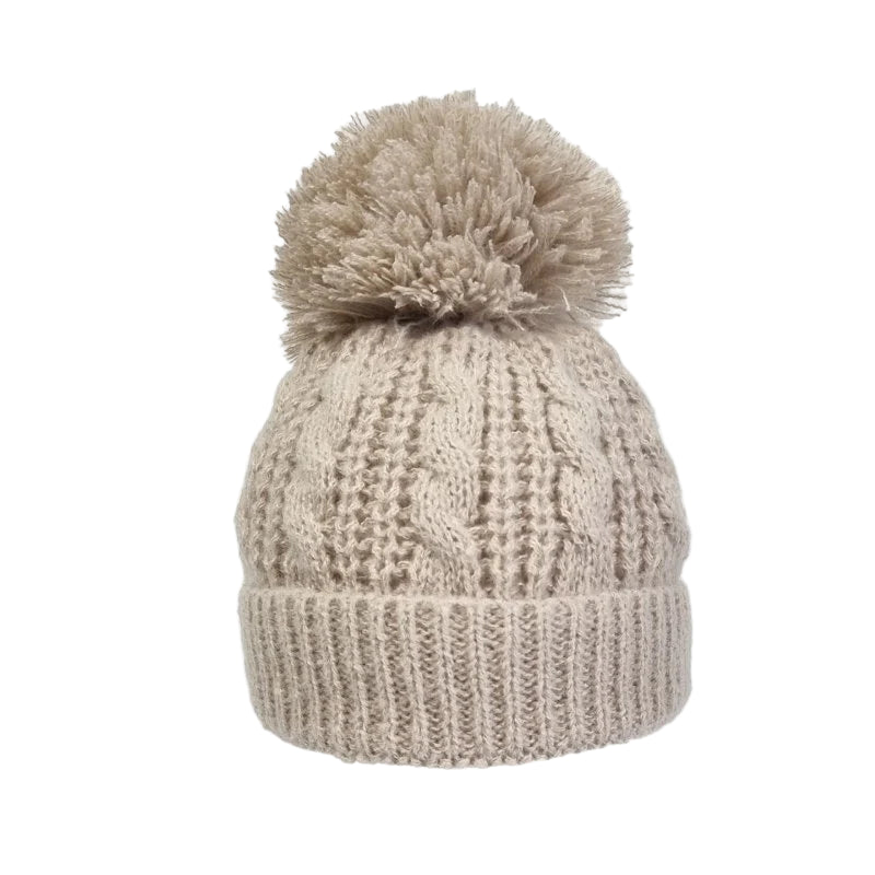 Unisex Beige Cable Knit Hat