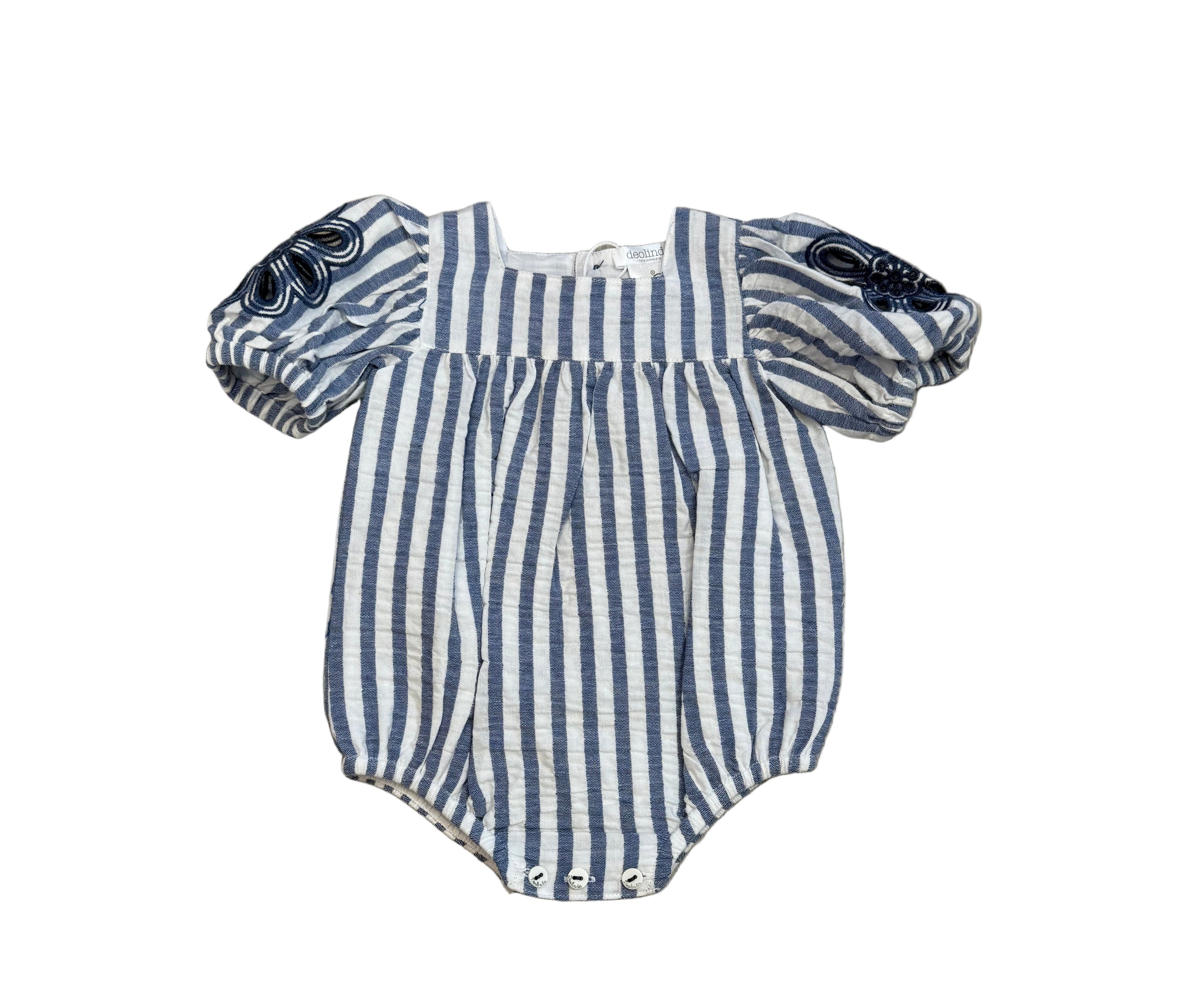 Deolinda Baby Girls White & Blue Stripe Romper DBV24522