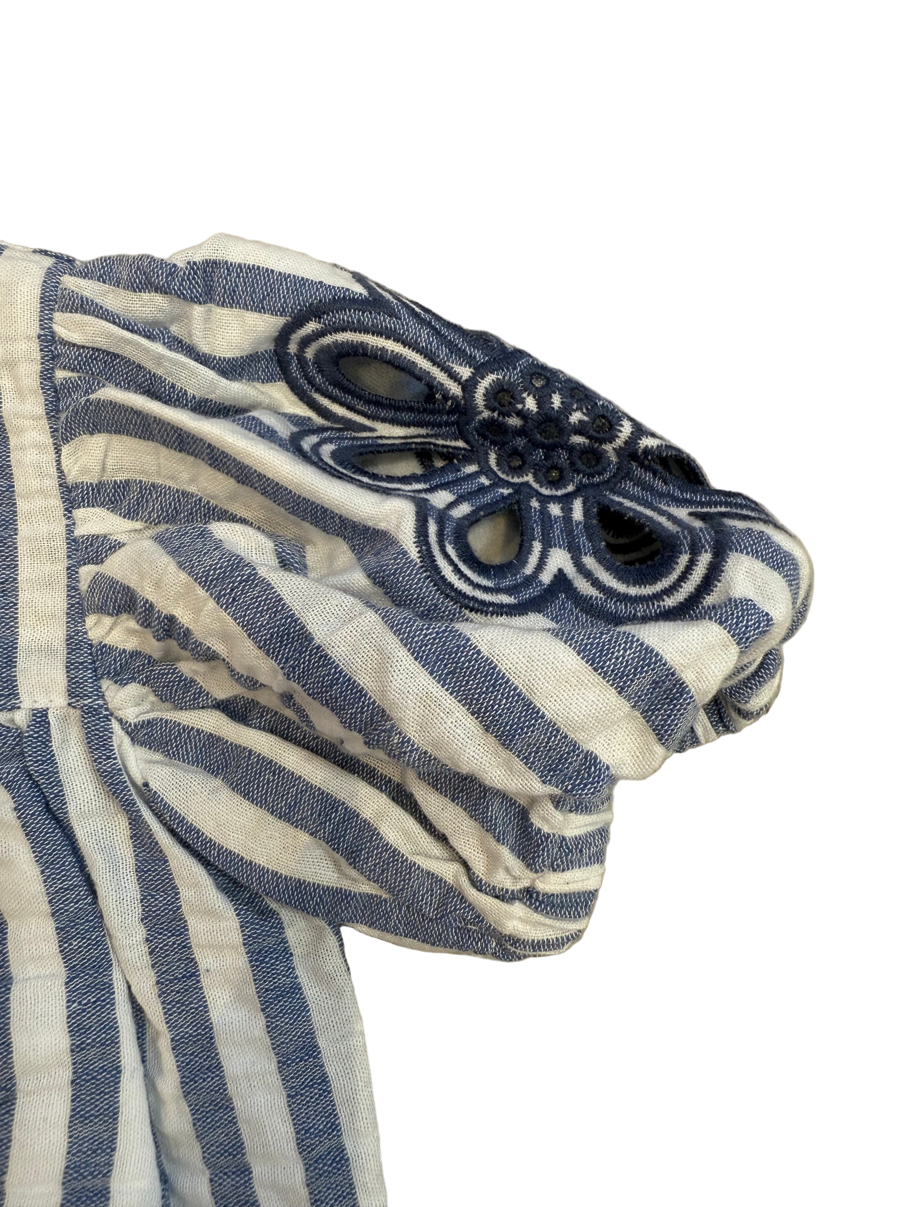 Deolinda Baby Girls White & Blue Stripe Romper DBV24522