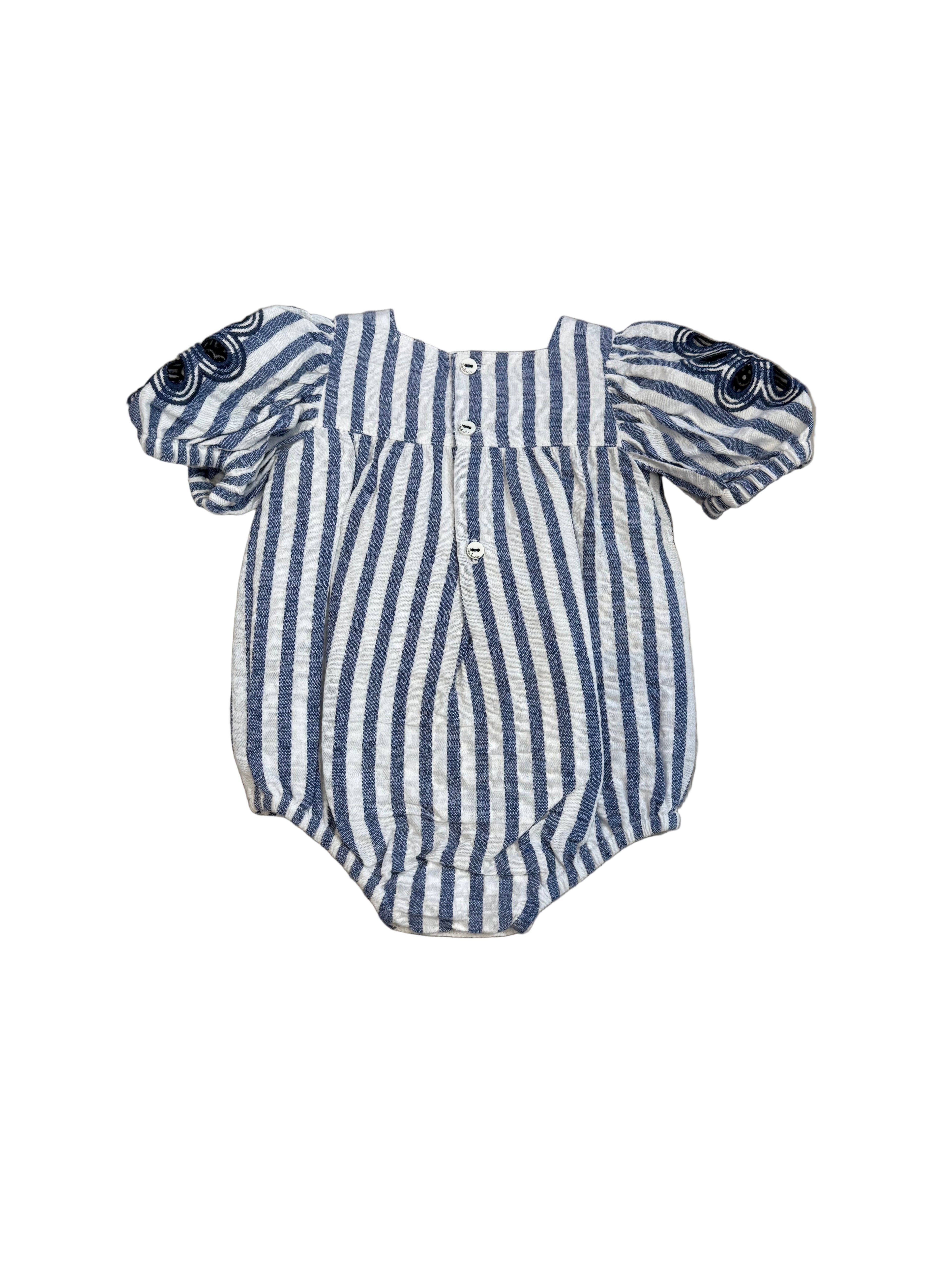 Deolinda Baby Girls White & Blue Stripe Romper DBV24522