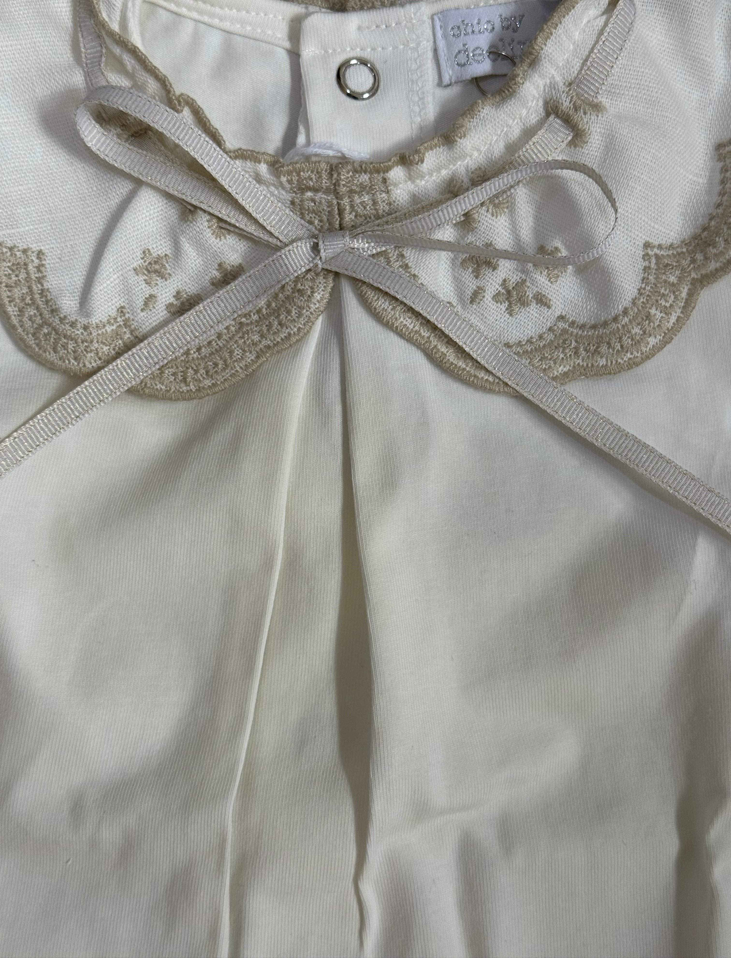Deolinda Girls White with Beige Trim Babygrow DBV24122