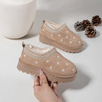 Girls Beige Daisy Embroidered Slip On Ankle Boots