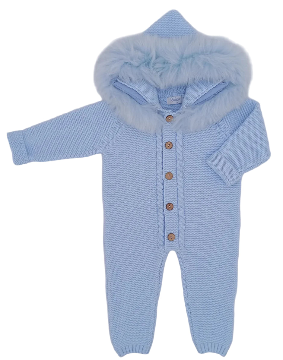 Rahigo Baby Boys Blue Pramsuit with Fur Hood