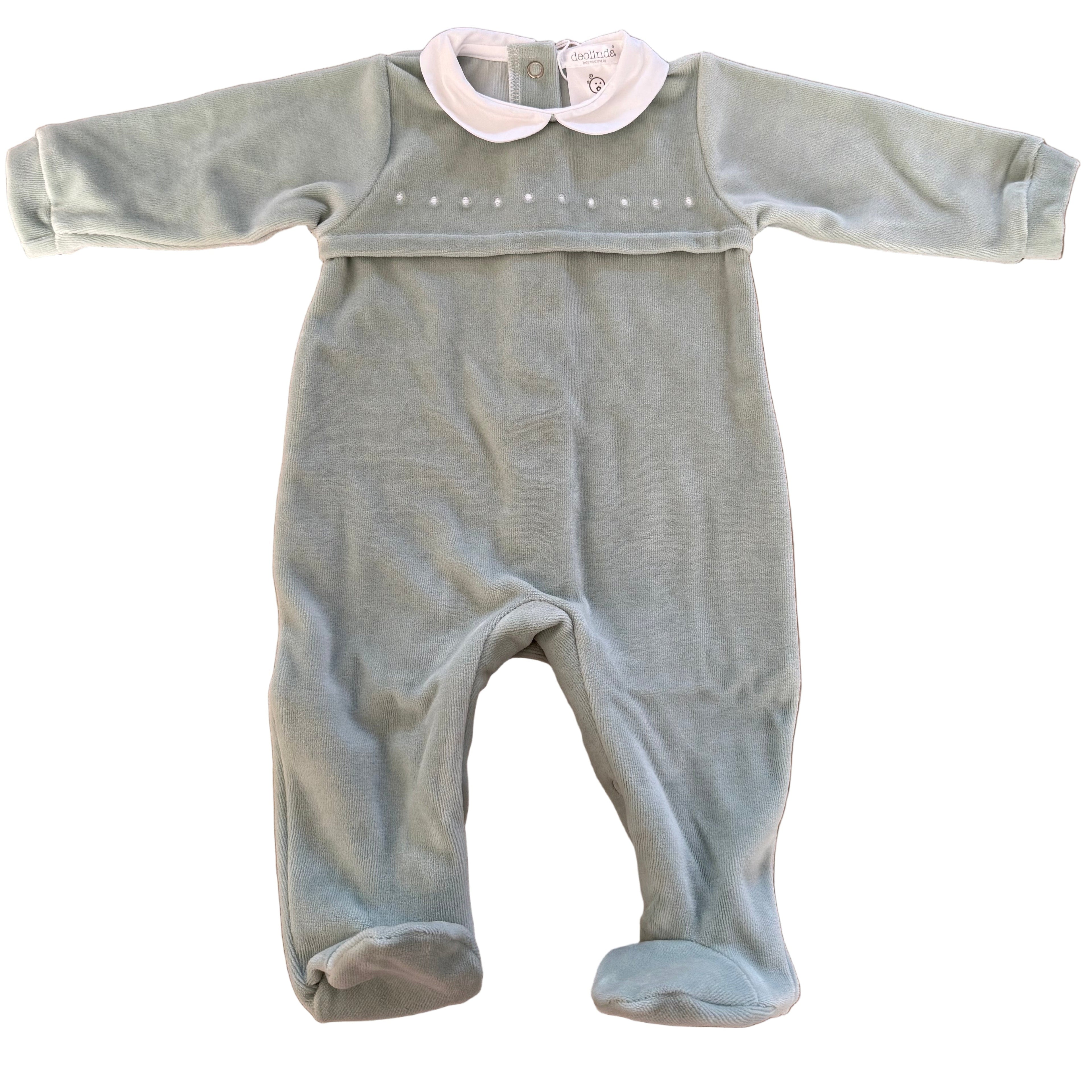 Deolinda Boys Soft Green Velour Babygrow DBI23334