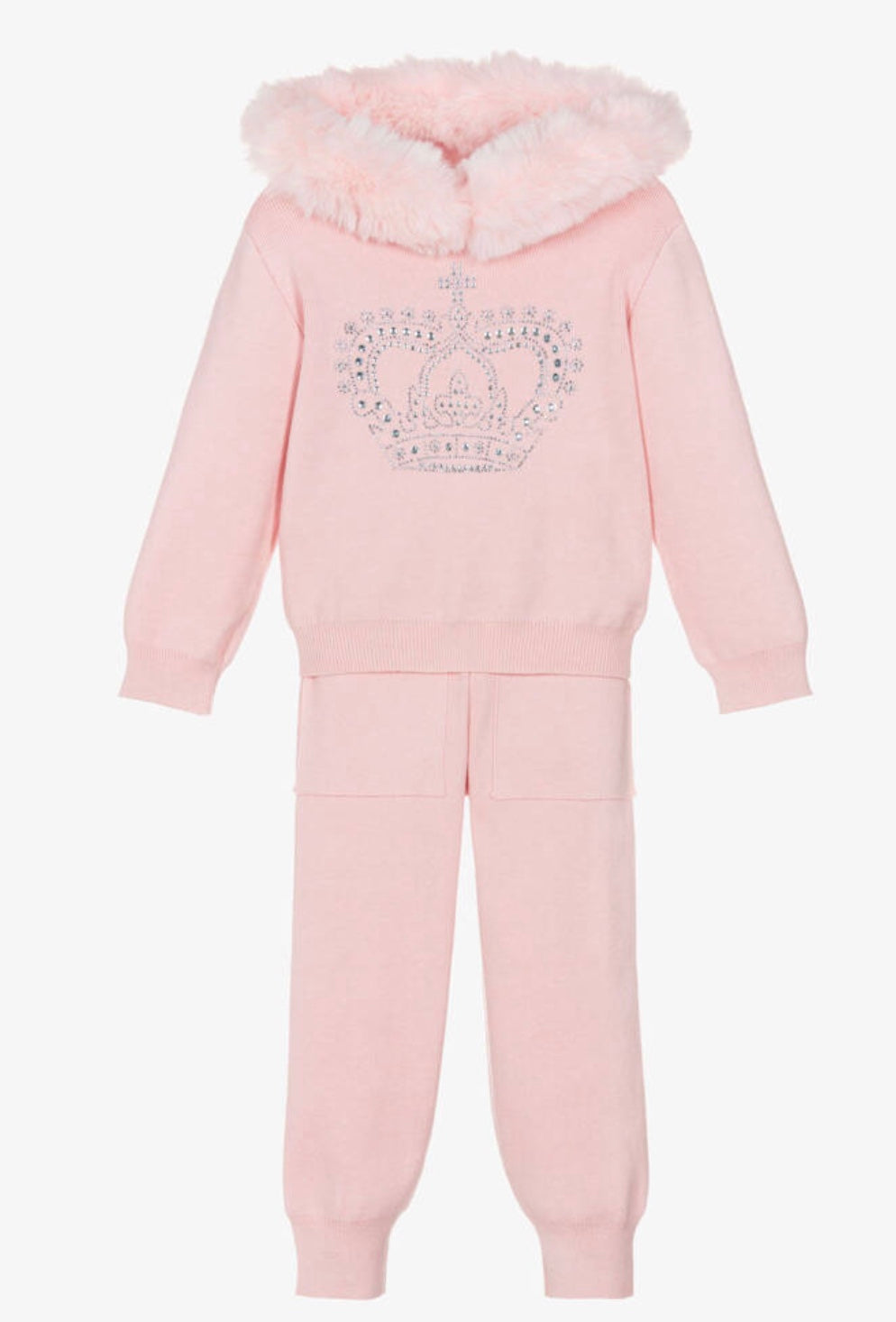AW25 Beau KiD Girls Pink Knitted Diamanté Crown Tracksuit