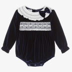 Beau KiD Baby Girls Navy Blue Velvet Romper