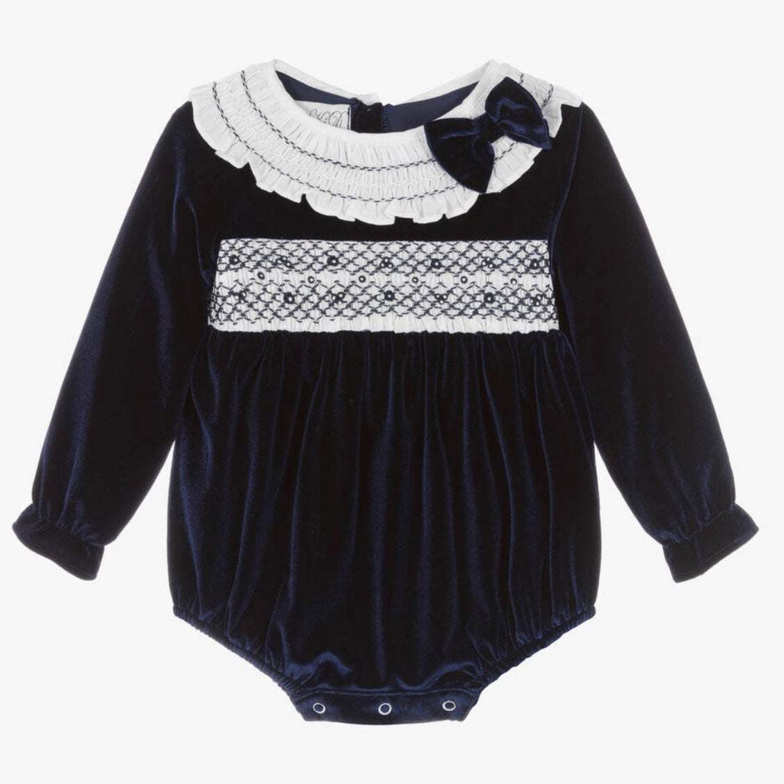Beau KiD Baby Girls Navy Blue Velvet Romper