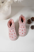 Girls Pink Strawberry Embroidered Ankle Boots