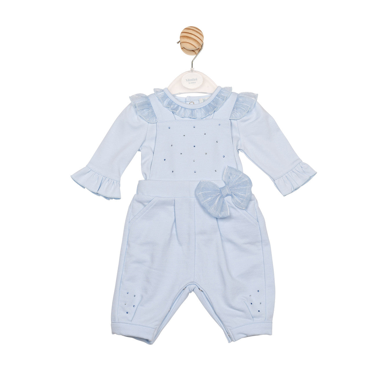 AW25 Mintini Girls Blue Top & Dungaree Set with Diamante Detail