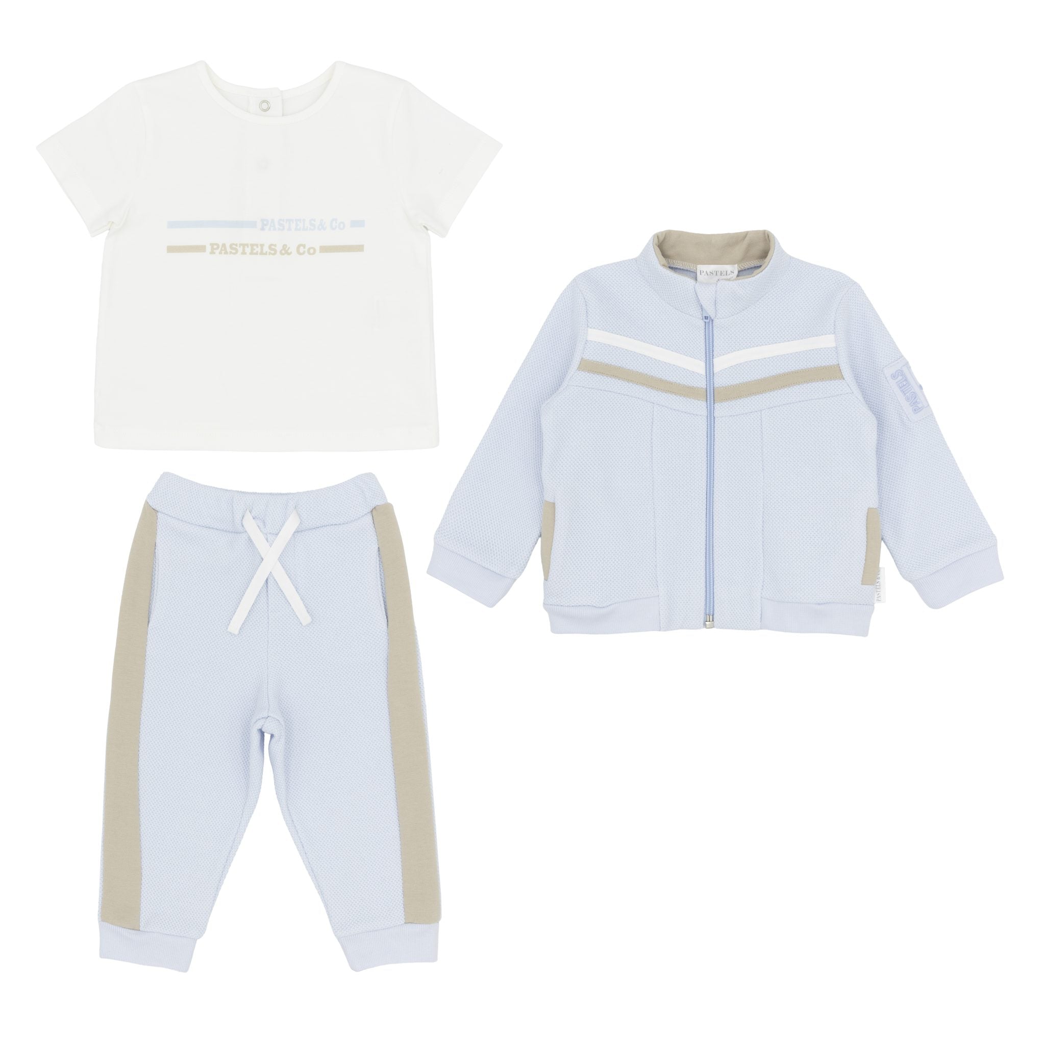 Pre Order AW26 Pastels & Co Boys Blue & Beige Hooded 3 Piece Track Suit