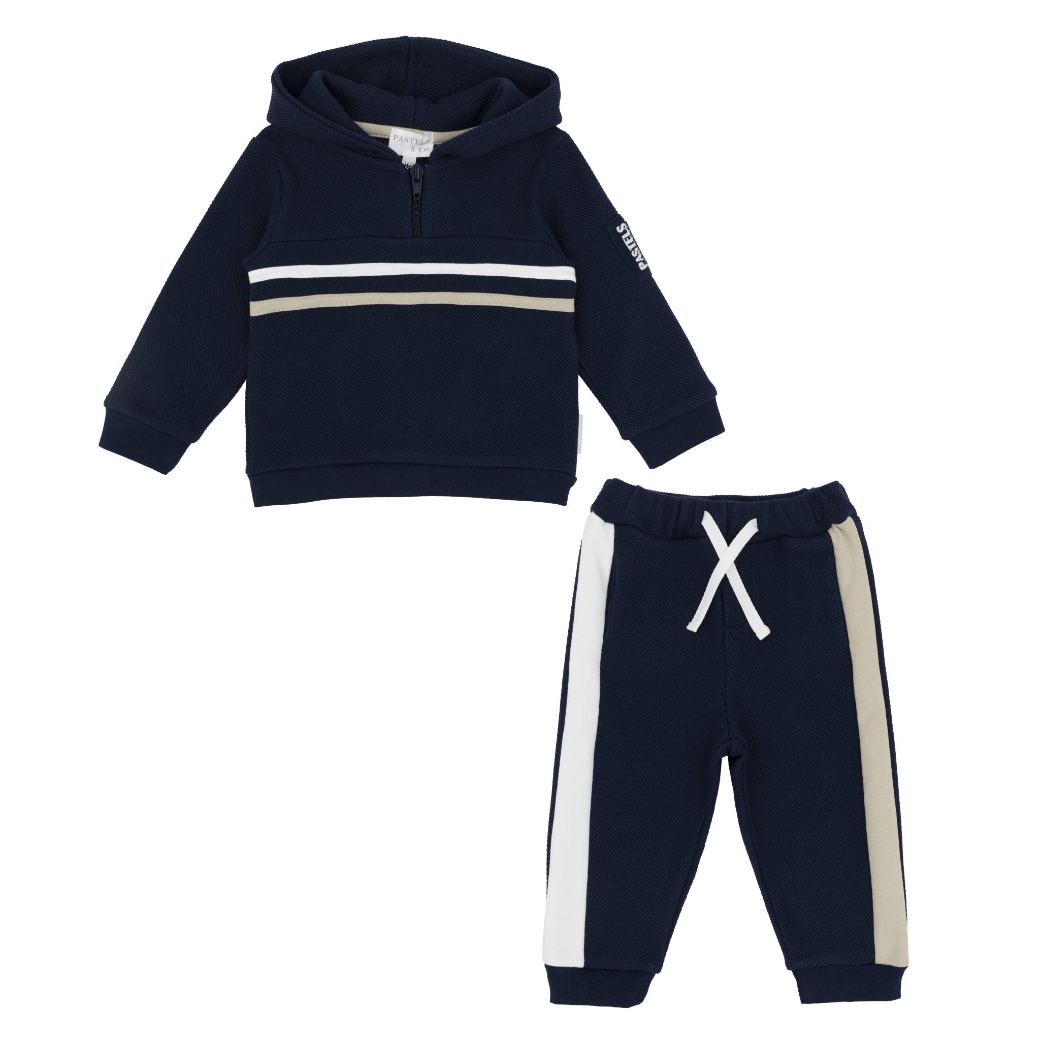 Pre Order AW26 Pastels & Co Boys Navy & Beige Hooded Quarter Zip Track Suit